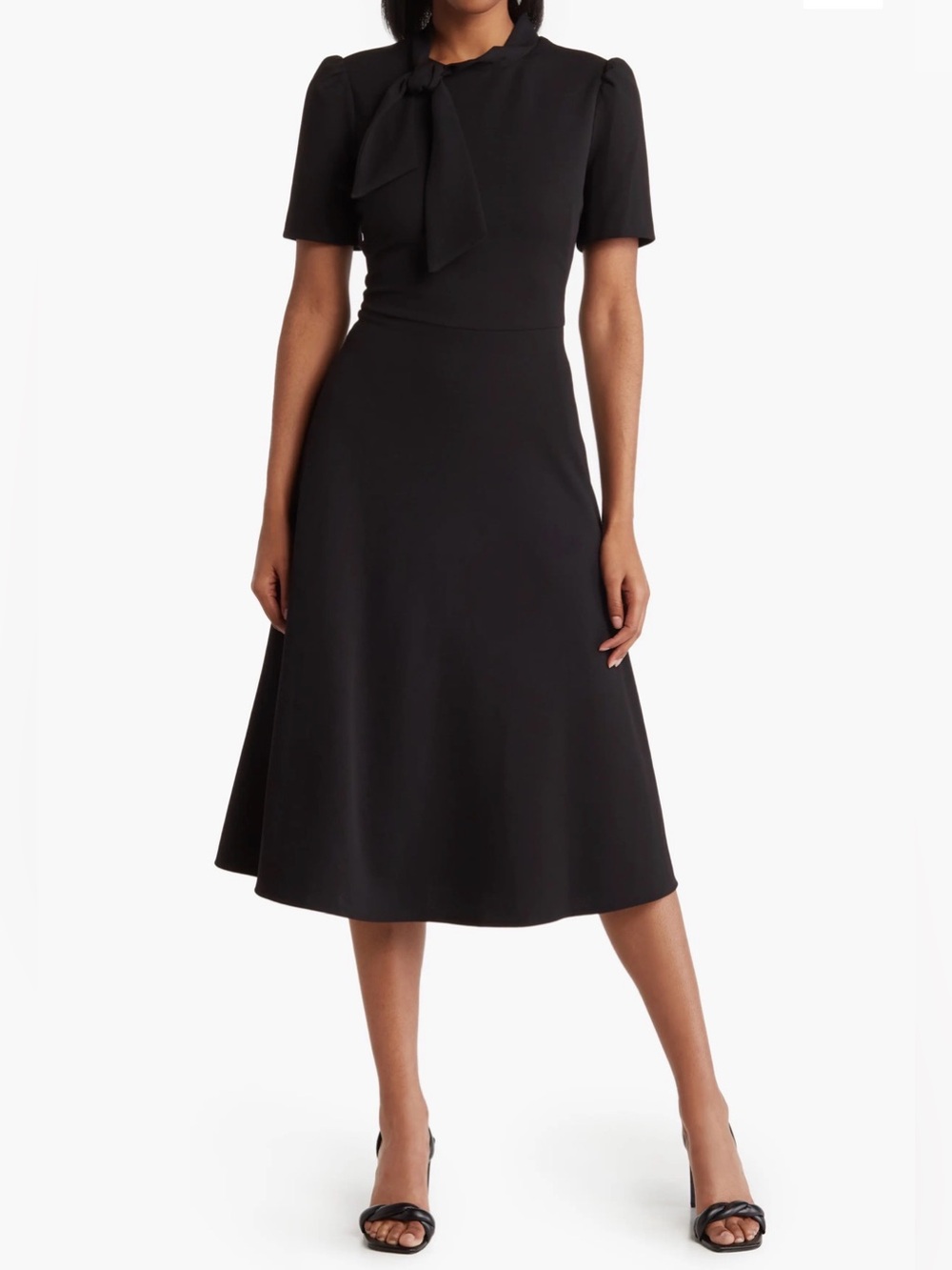 London Style Collection Black Tie-Neck Midi Dress